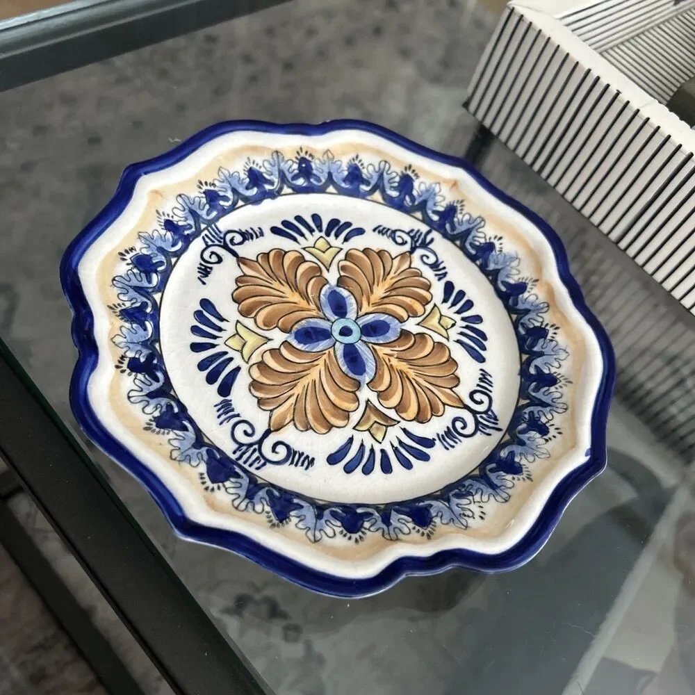 I. Godinger & Co Italian VTG Cobalt Yellow Flower Hand Painted 7